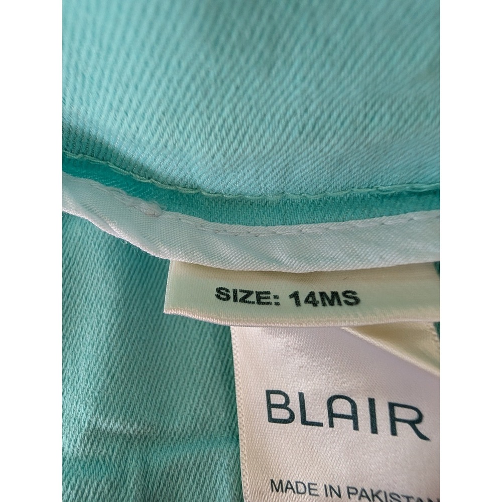 Blair Womens Aqua Turquoise Pull On Straight Leg Pants 14MS Stretch Flat Front - Picture 7 of 11